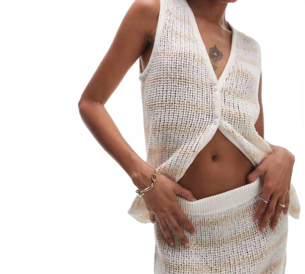 NEW RHYTHM. sol stripe longline knit vest in white